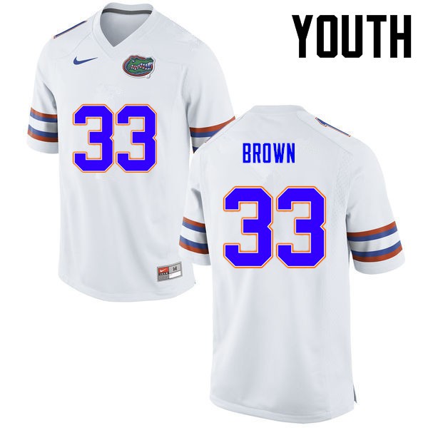 Florida Gators Youth #33 Mack Brown College Football Jersey White